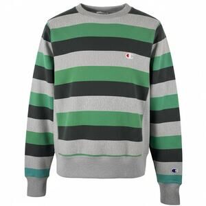 Champion Reverse Weave Sweatshirt Striped Crewneck Gray Heritage Size S